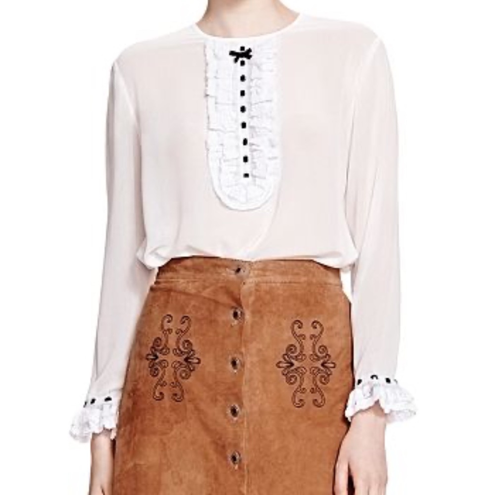 The Kooples Ruffle Bib Blouse size Medium NWT